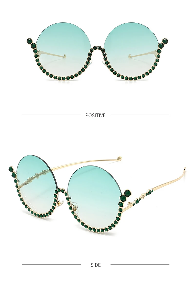 Luxus Runde Diamant Sonnenbrille Legierung Rimframe Kristall Shiny Sonnenbrille Weibliche Einzigartige Elegante Übergroßen Strass Shades UV400 – Detail 10