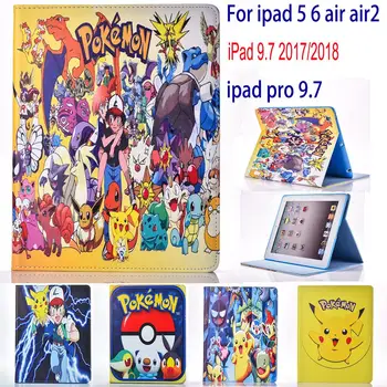 

Case for Apple ipad 5 6 air air 2 ipad 9.7 2017 2018 case Pokemon Go cute Pikachu tablet PU leather Cover Flip stand coque para