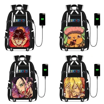 

Anime One Piece Luffy Print Bag Cartoon Casual Rucksack USB Charging Port Schoolbags Travel Bag for Boys Girls Students 2020