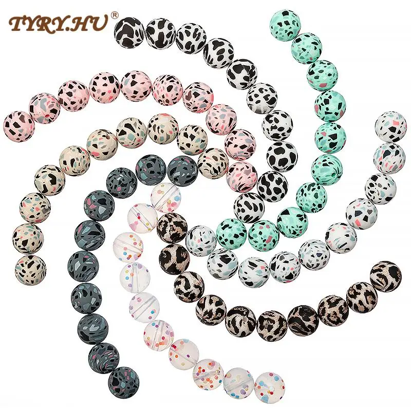 

TYRY.HU силиконовые бусины 16 шт. без бисфенола А 12/15 мм, леопардовые камуфляжные Силиконовые Круглые бусины, бусины для прорезывания зубов, красочная Gritty