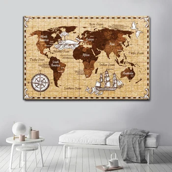 

Vintage Old World Maps Canvas Painting Abstract Posters and Prints Wall Pictures for Living Room Study Office Room Decor Cuadros