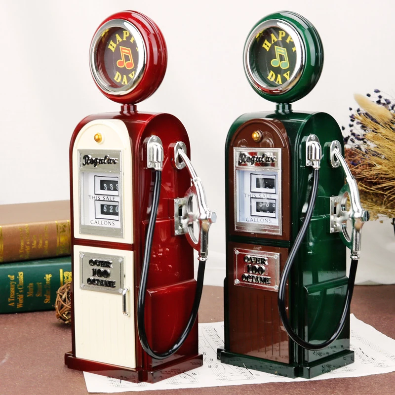 Retro Simulation Gas Station Music Box Home Decoration Plastic Hand Crank Music Box Mechanism Figurines Gift Jewelry Packaging 1