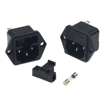 

1PCS AC 250V 10A New Panel Mounted 3 Pin IEC 60320 C14 Inlet Male Power Plug with fuse holder