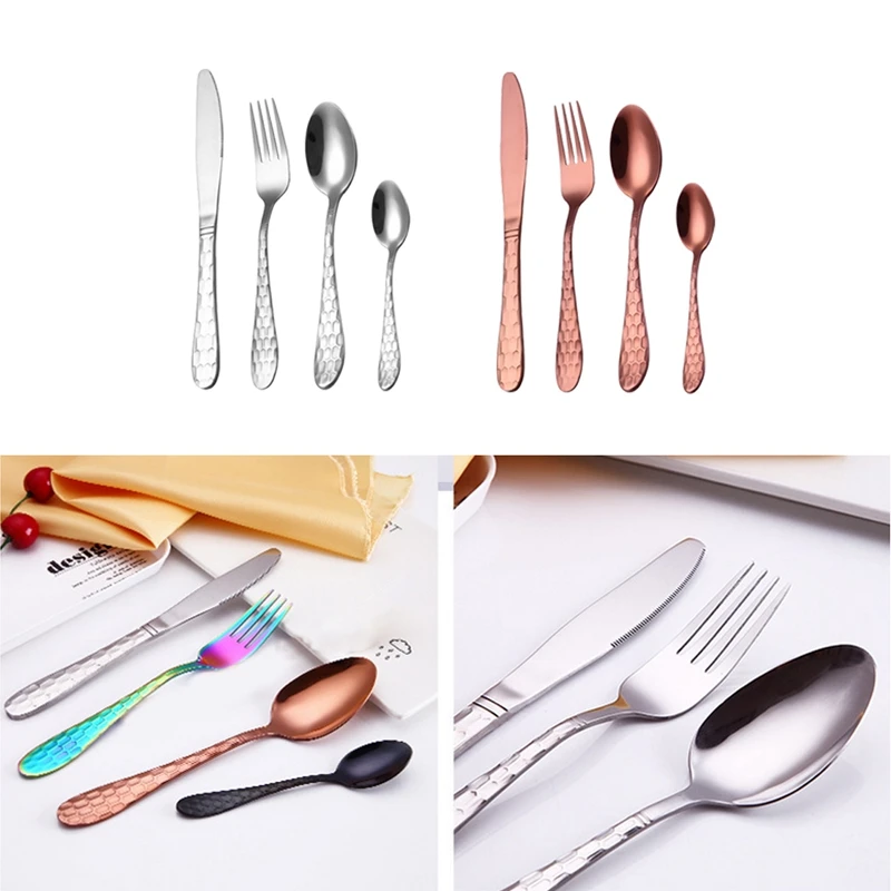 New Gold Rainbow Black Cutlery Set Stainless Steel Dinnerware Tableware Silverware Sets Dinner Knife And Fork Set