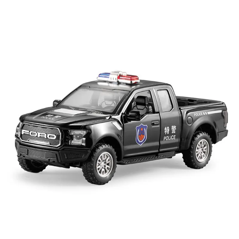 

Hot gift 1:32 Ford F150 police pickup alloy model,simulation metal sound and light pull back,children's toys,free shipping