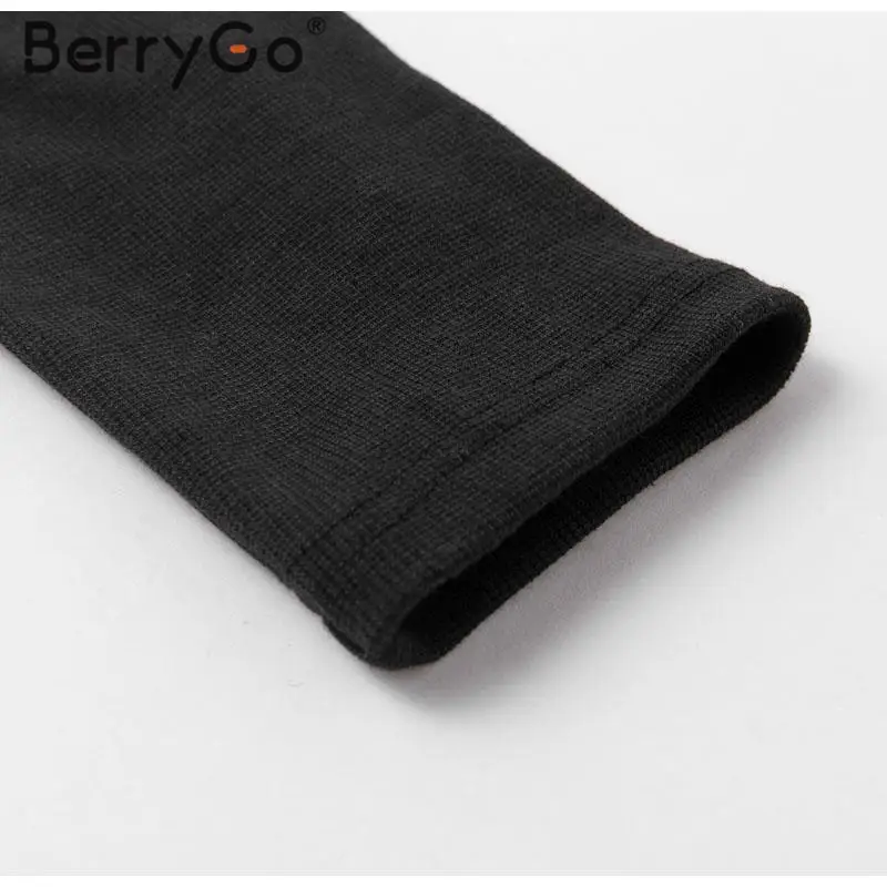 BerryGo трикотажное сексуальное облегающее платье с круглым вырезом, элегантное короткое зимнее платье на пуговицах с длинным рукавом, теплое облегающее мини-платье-свитер для женщин