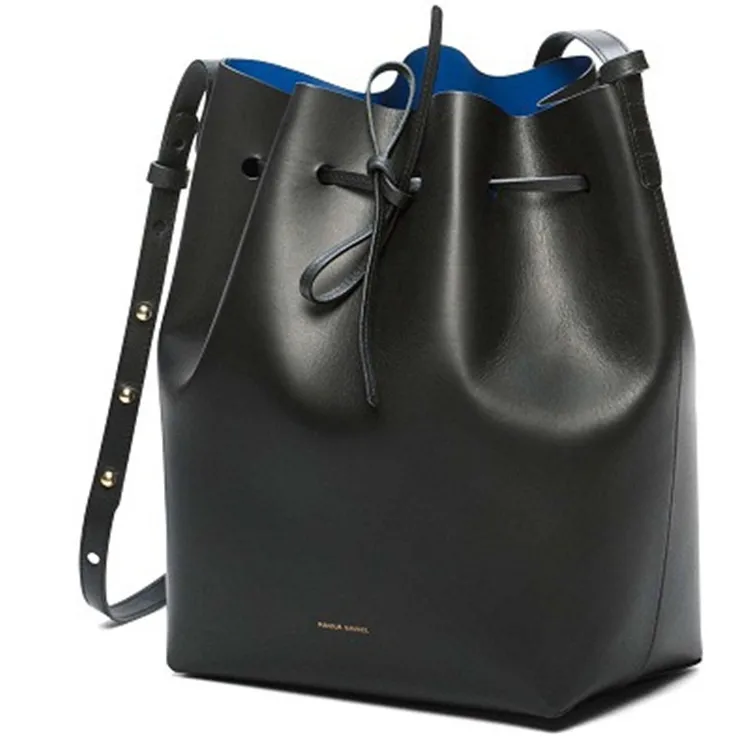 

European And American Minimalist Pull-belt Cowhide Bucket Large Bag 2017 WOMEN'S Leather Bags One-Shoulder Oblique Bag Trend Big