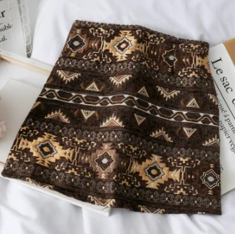 coffee skirt Ретро этнический стиль жаккардовая трапециевидная Женская юбка Новинка Цветочная вышивка винтажные юбки для женщин saias faldas - Цвет: coffee skirt