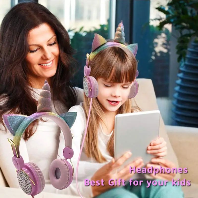 Cute Wired Headphone With Microphone Girls Daugther Music Stereo Earphone Computer Mobile Phone Gamer Headset Kids Gift