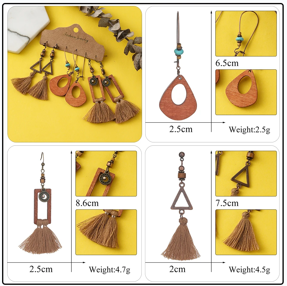 41 Style Silver Rose Gold Color Earrings Ethnic Bohemia Vintage Mixed Styles Long Leaf Big Round Circle Shell Shape Wooden Stones Beads Geometric Bronze Met (29)