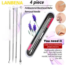 LANBENA 4 шт. инструмент для удаления угрей прыщей игла для удаления угрей игла папула игла для лица черная головка полоски удаляет средства для ухода за кожей Очиститель пор