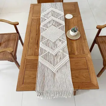 

Hollow Table Runner Bohemian Table Tapestry Handwoven Runner Boho Wedding Table Decoration Bedding Blanket Tassels 34x200CM