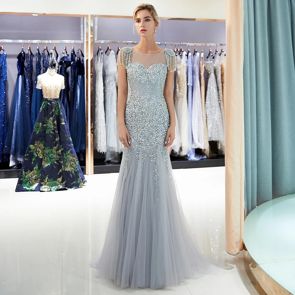 Vestidos De Fiesta, Новое поступление, вечерние платья, длинные кружевные вечерние платья, реальные фотографии, Robe De Soire CPS1161 - Цвет: Gray