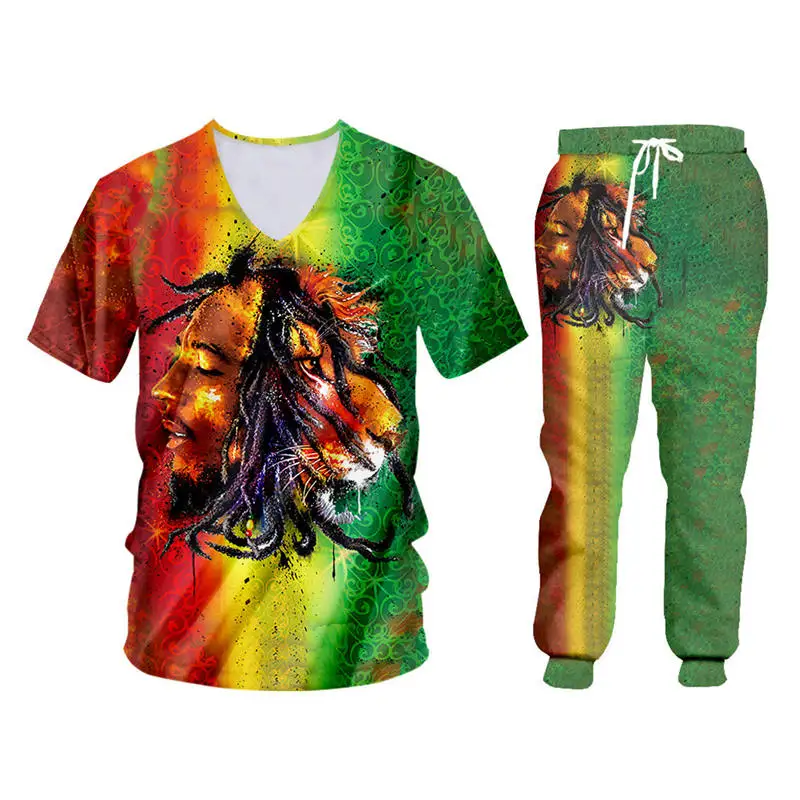 Fashion Men's sets Streetwear 3d Bob Marley Lion Print T-shirt+Sweatpants 2 Pieces Sets Unisex Zipper Hoodie Jacket Custom S-6XL (39)