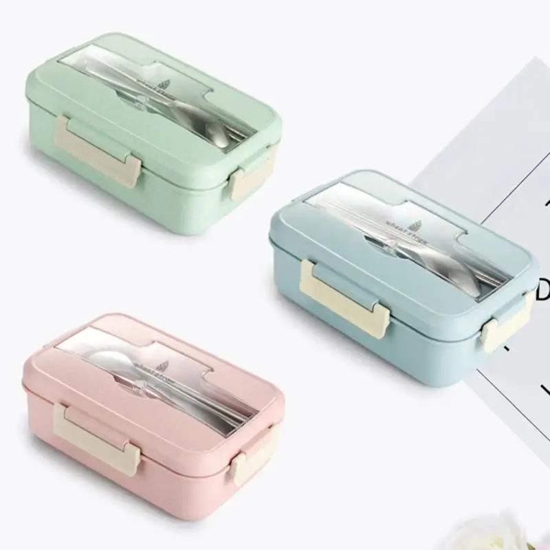 Ланч-бокс контейнер для еды Bento box с подогревом ланчбокс для детей ланчбокс для закусок Пшеничная солома Корейская герметичная Студенческая пластиковая коробка для еды