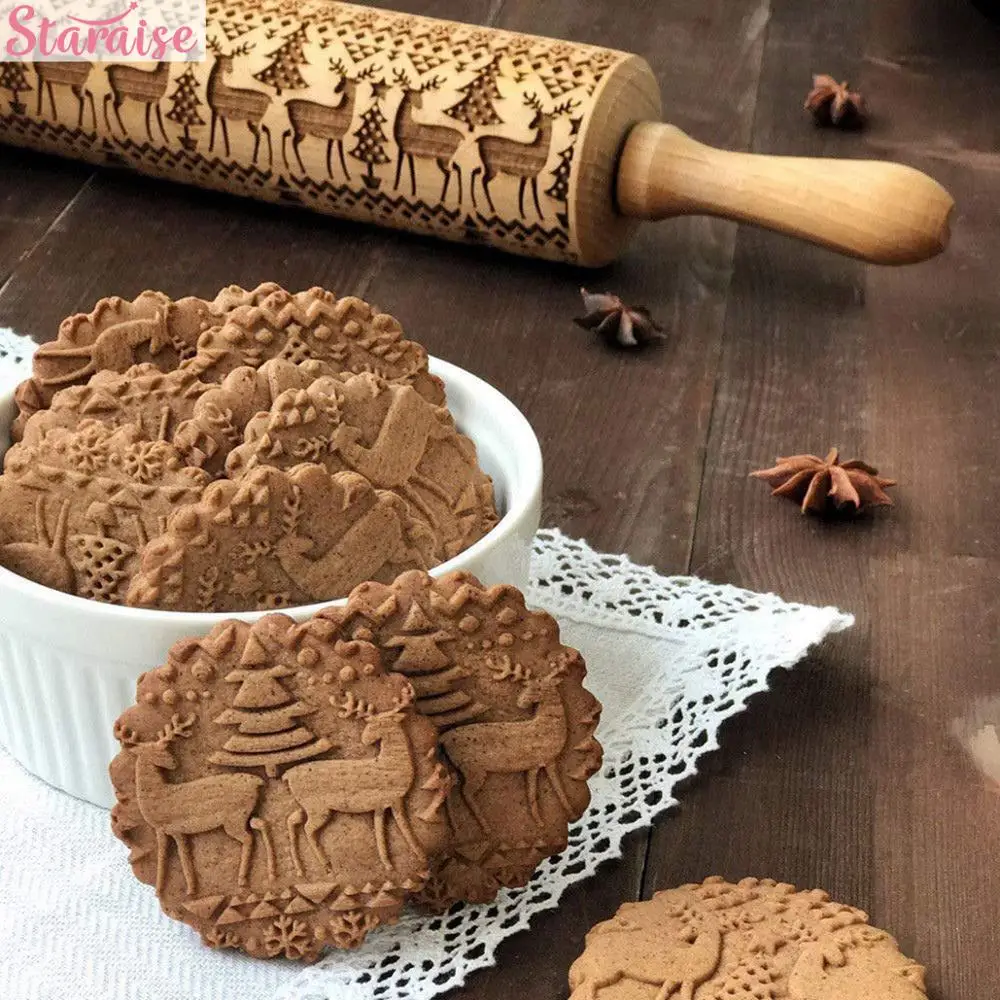

Christmas Elk Wooden Print Rolling Pin DIY Decorations For Home Xmas Gifts Noel Navidad Dessert Tools New Year 2020 DIY Craft