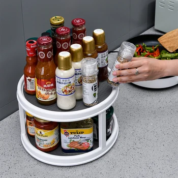 

Rotating Desktop Kitchen Storage Tray Round Storage Cabinet Seasoning Bottle Bath Cosmetics Makeup Rack Multifunctional Plastic