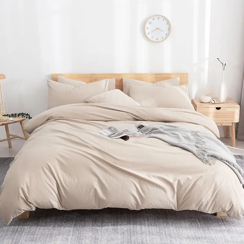 Однотонный потертый хлопковый односпальный Комплект постельного белья queen king size набор постельного белья, одежда, пододеяльник, простыня