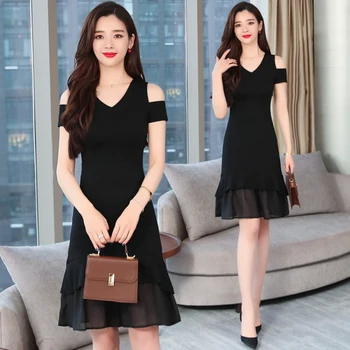 

Korean V Neck Fashion Vestidos De Fiesta A-line Fashion Loose Summer Dress Chiffon Brief Casual Women Dresses