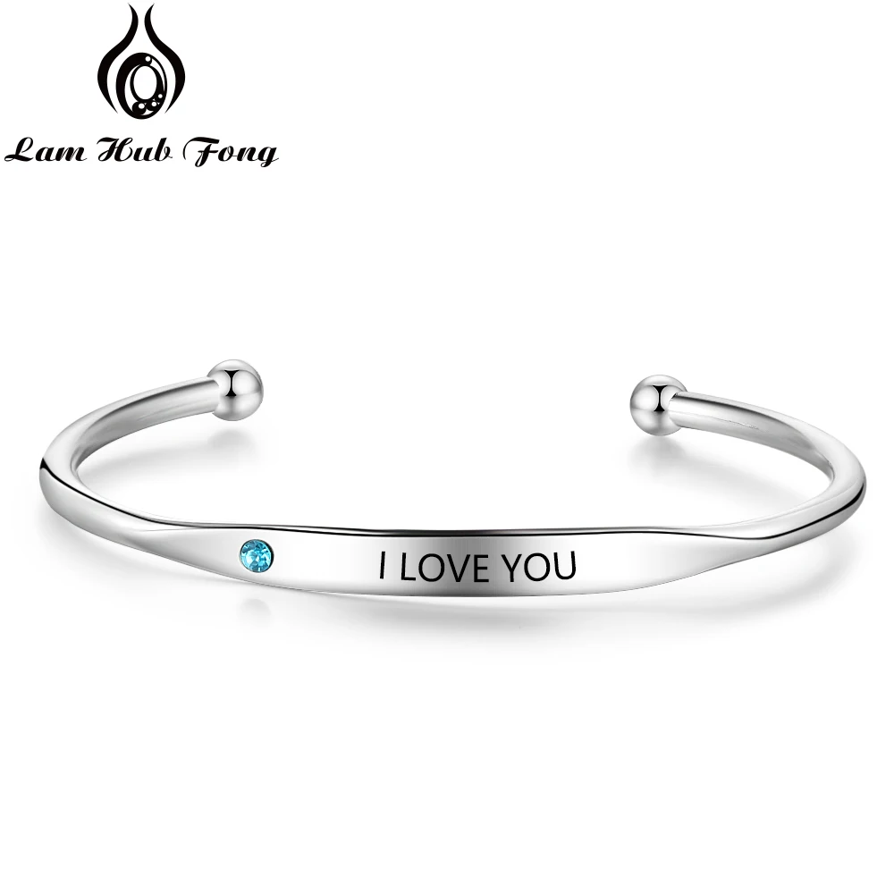 

Custom Cuff Bracelets & Bangles Personalized Engraved Name Birthstone Charm Bracelet Gift for Women(Lam Hub Fong)