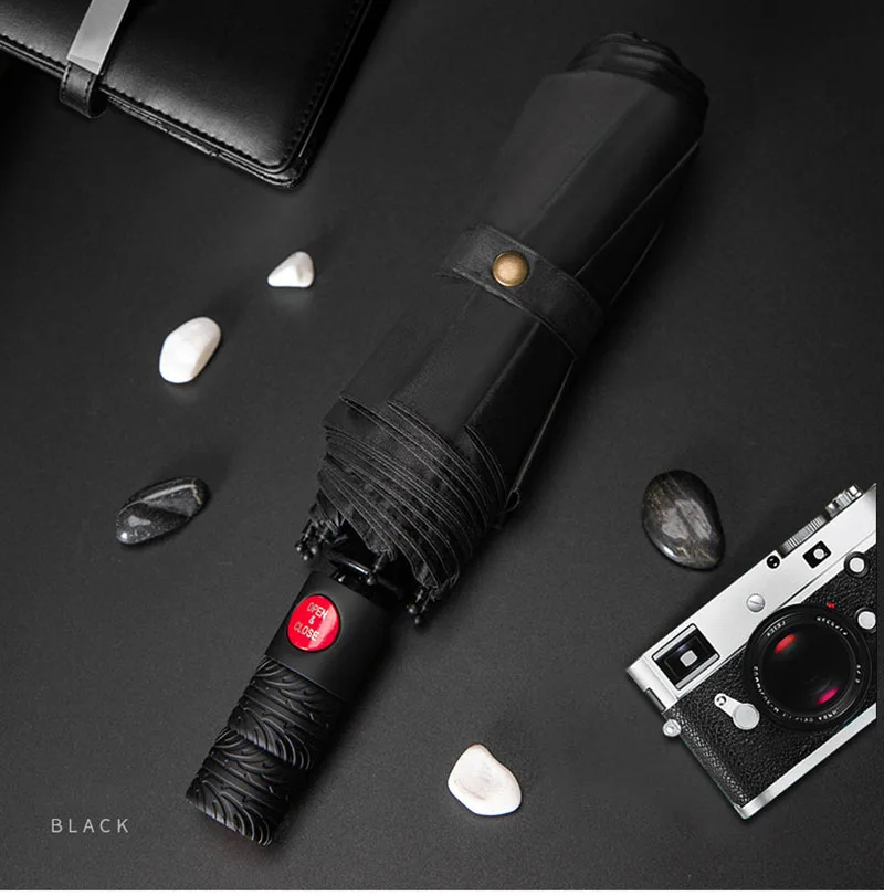 New Full Automatic Business Umbrella Three Folding Male Female Parasol Umbrella Rain Women Windproof Luxury Men