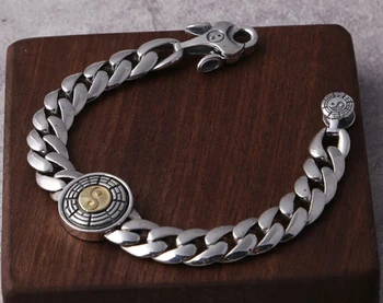 

Solid 925 Sterling Silver Thai Men's women Eight Diagrams Chain Link bracelet A3106