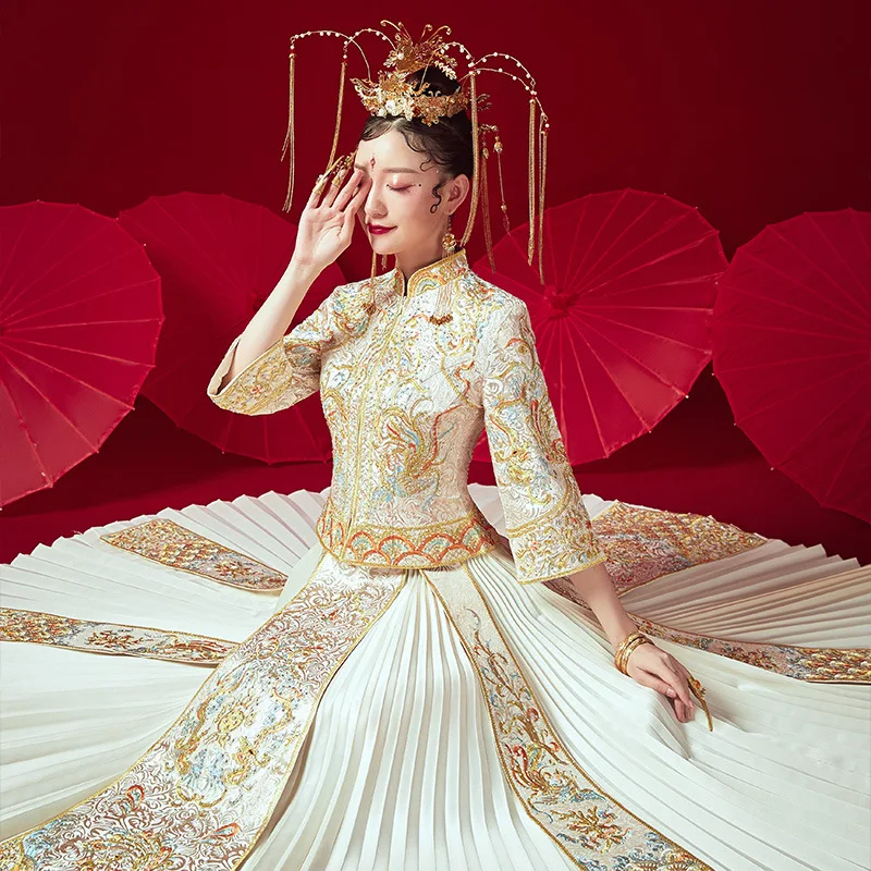 Винтаж шампанское Cheongsam современный китайский традиционный свадебное платье для женщин Vestido восточные воротники элегантные длинные Qi Pao