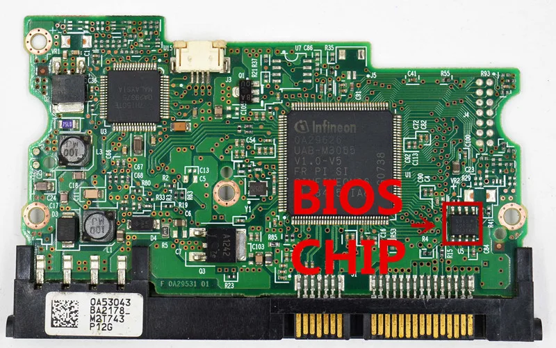 Placa de Circuito de Disco Rígido Hitachi b 0a29531 01 f 0a29531 01 Ic: 0a29626 0a29625 Etiqueta Branca: 0a53043 0a53047 0a53039 - Imagem 2