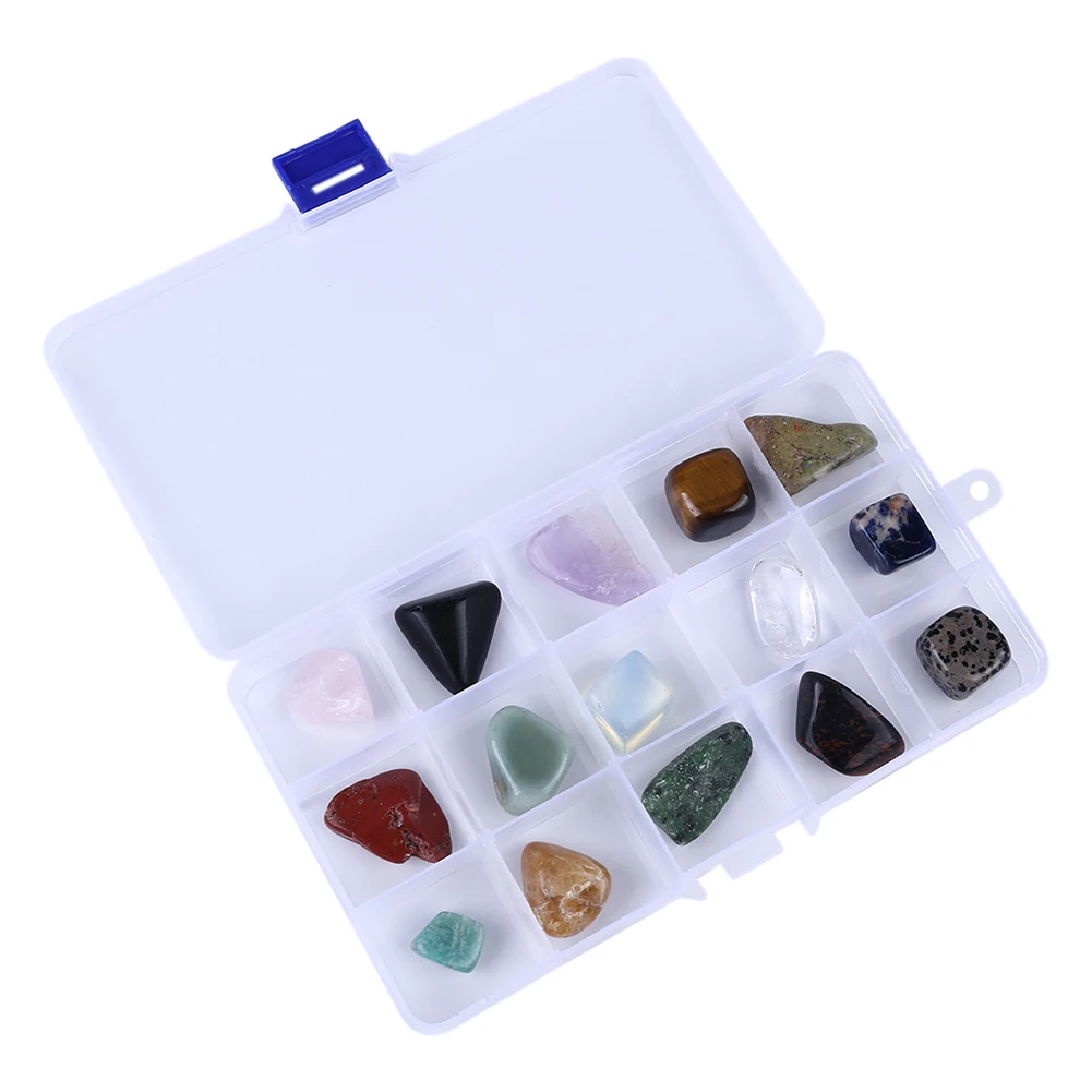 15 Grids Polished Surface Gift Smooth With Box Various Tumbled Stone Set Healing Irregular Decorative Chakra Cleansing Feng Shui