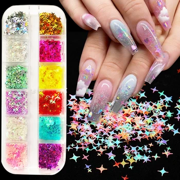 

12pcs Butterfly Nail Sequins Glitter Style Moon Flakes Paillette Iridescent Maple Leaf Decoration 3d Nail Art Sequins Nail art
