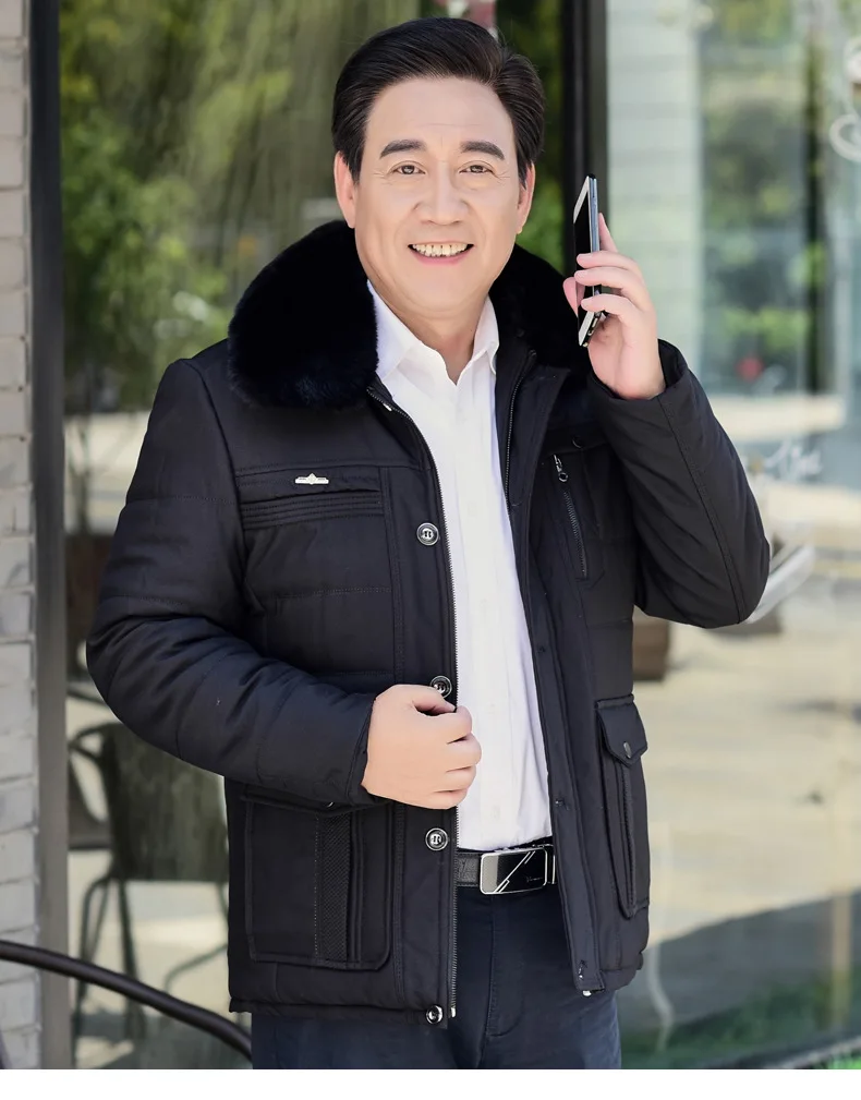 Autumn And Winter Cotton Overcoat Brushed And Thick Middle-aged Men Cotton-padded Jacket Warm Middle-aged Cotton Coat Versa
