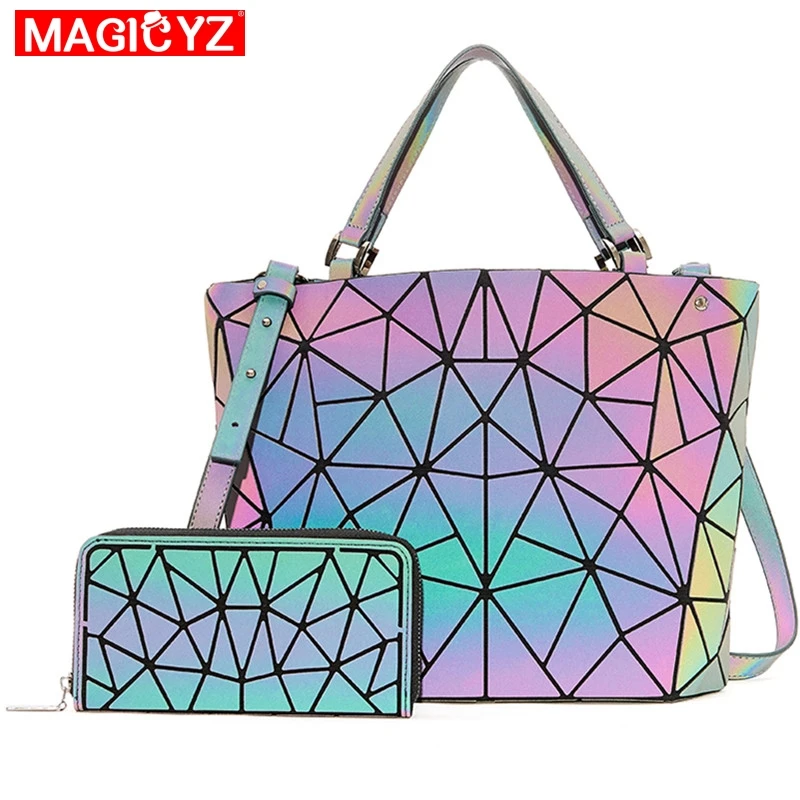 Набор женских сумок Геометрическая деформация Сумка-тоут женский кошелек сумка через плечо голографическая Лазерная светящаяся сумка-мешок