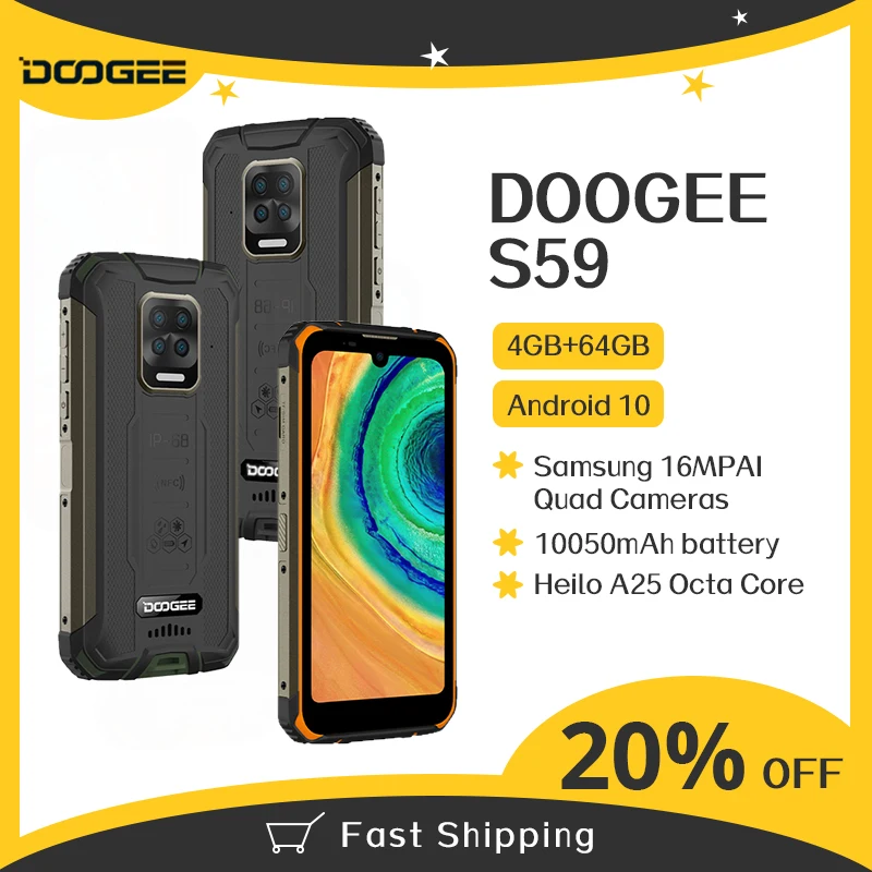 Doogee S59 прочный мобильный телефон 4 Гб + 64 NFC 5 71 'ɺndroid 10 10050 мАч супер аккумулятор