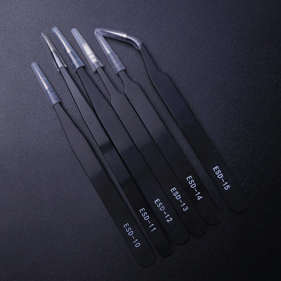 STZ Curved Straight Tweezer Nail Rhinestones Picking Tool Anti-static Tweezers For Eyelash Extensions Nail Accessories ESD10-15 6
