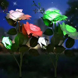Солнечная лампа наружная светится в темноте светильник в виде Розы градиент цвета 3 светодиодные фонари для сада Искусственные цветы