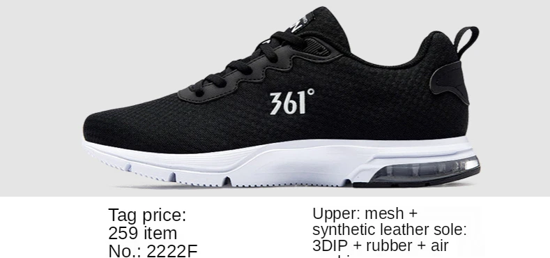 Zapatillas Sin Cordones Entrenamiento 361° Healthy Walk Negra