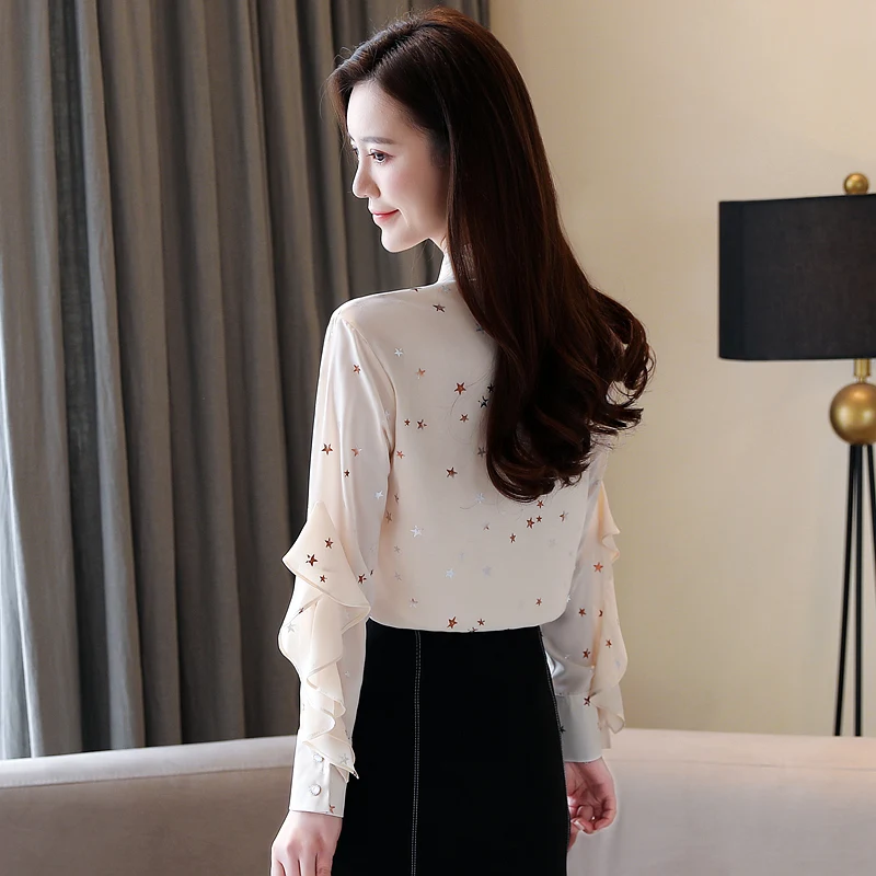 

2020 Spring Chiffon Shirt Women's Long Sleeve Spring Ladies Bow Tie Top Fashion Ruffled Foreign Style Small Shirt