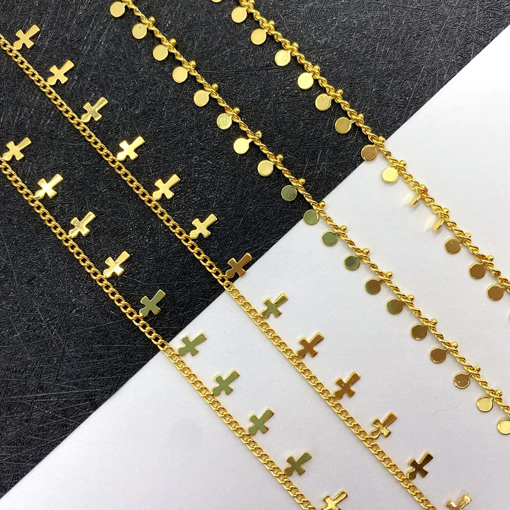 

Golden Handmade Chain Cross Shape Fashion Handmade Copper Chain for DIY Jewelry Making Necklace Bracelet Anklet Earrings 1 Meter