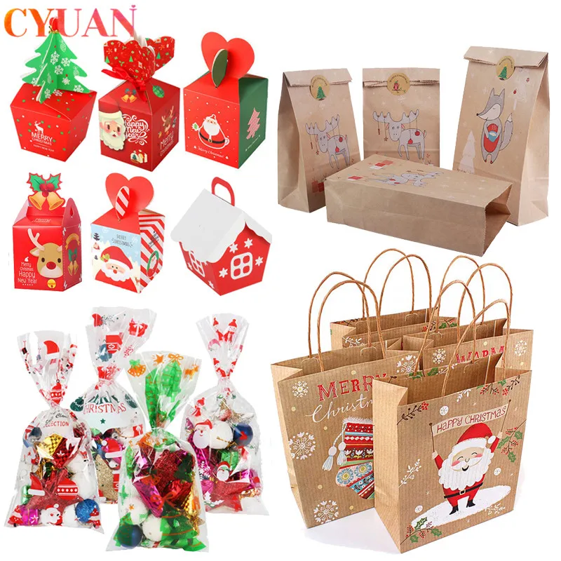 Bolsas para Feliz Navidad Regalo, bolsa de plástico para árbol de Navidad, copo de nieve, caja de dulces de Navidad, bolsa de regalo de Año Nuevo 2021 para niños, decoración navideña
