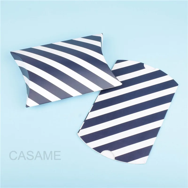 Stripes navy 10 шт. Подарочная коробка для ювелирных изделий в форме подушки для дня рождения, коробки для вечеринки, милые свадебные коробки для подушек, коробки для конфет, печенья, конфет - Цвет: Stripes navy