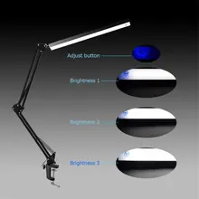 Алюминиевый сплав складной зажим-на USB светодиодный настольная лампа с длинным рычагом управления с регулируемой яркостью Настольная лампа с защитой глаз Настольный светильник