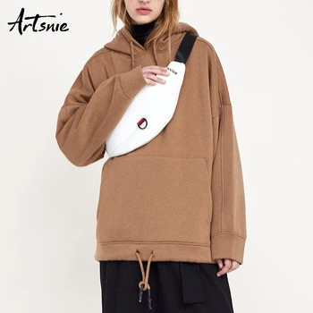 

Artsnie Autumn 2018 Caramel Knitted Loose Pullovers Women Winter Hooded Long Sleeve Casual Girls Sweatshirts Femme Hoodies Mujer