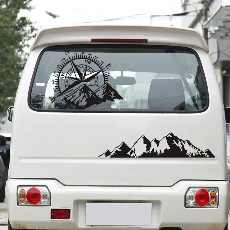 Compass Mountain Print Vinyl Car Sticker Navigate Offroad Decal Outdoor Car Body Decal