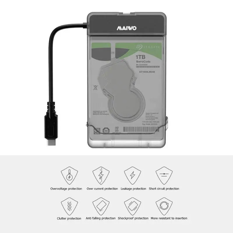 MAIWO K104C 2,5 дюймов чехол для жесткого диска usb type-C SATA прозрачный SSD HDD Box адаптер для Windows Mac OS компьютер ноутбук Настольный P