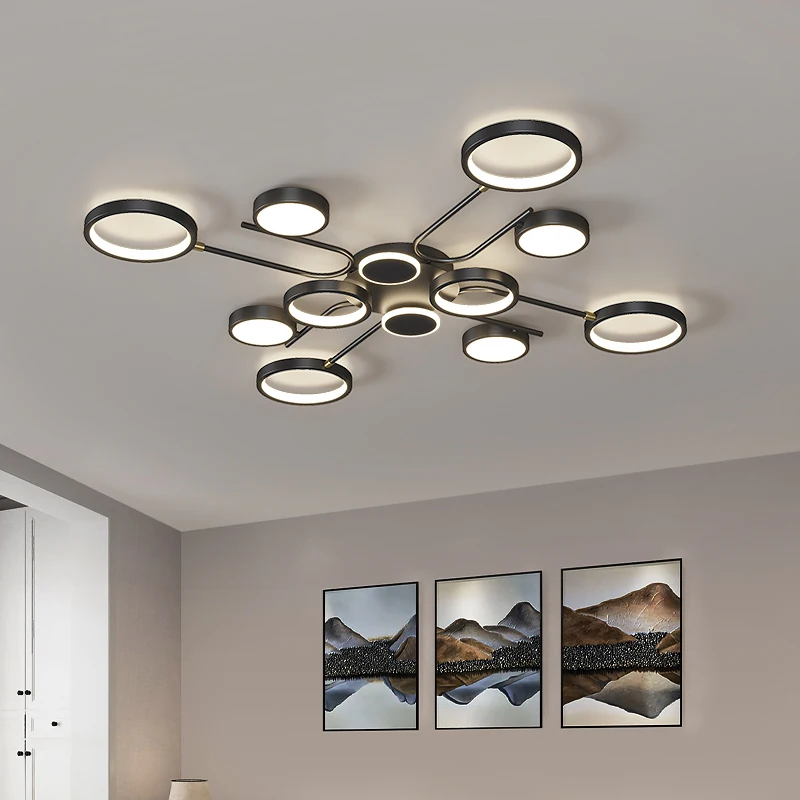 

Nordic Modern Fashion Wrought Iron Painting LED Three colors Lighting Chandelier Gold Black for Living Room Bedroom Dining Room