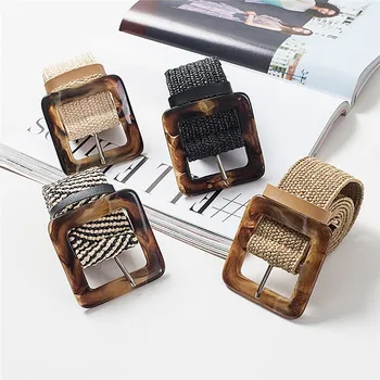 

Hot Fashion Womens Vintage Braided Waist Belt Stretch Elastic Wood Buckle Dress Waistband new