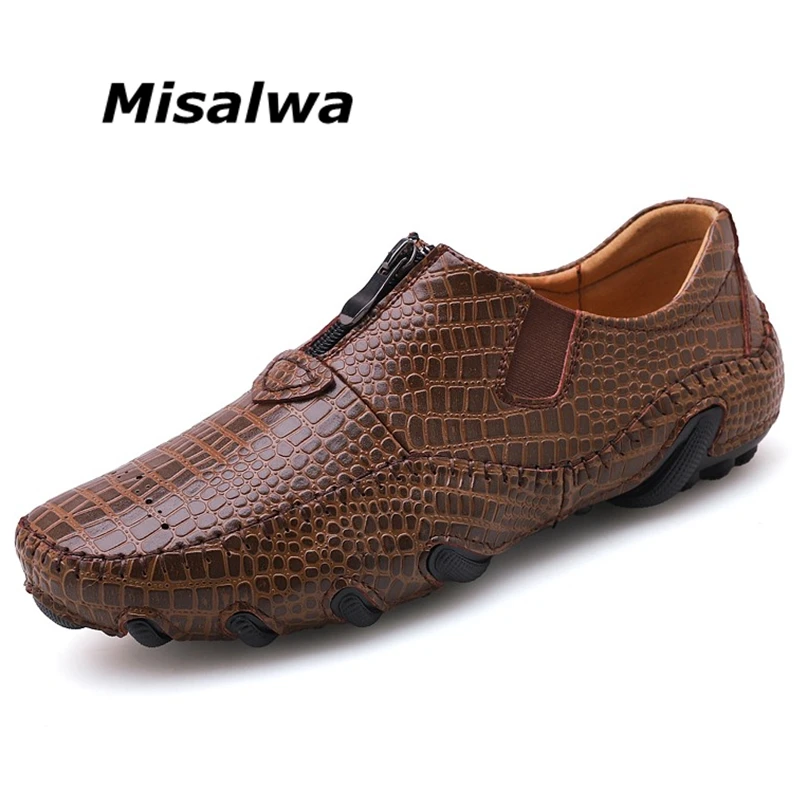 Misalwa/Прямая поставка; размеры 38-47; мужские лоферы из крокодиловой кожи на молнии; легкая Базовая мужская обувь на плоской подошве; повседневные мужские мокасины