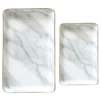 

2 Pcs Nordic Style Marble Painting Phnom Penh Ceramic Jewelry Plate Ring Necklace Cosmetic Snack Dried Fruit Storage Tray Organi