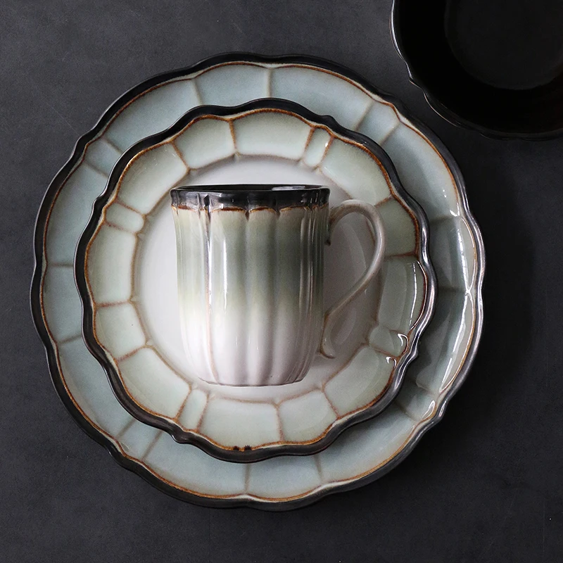 

American Western tableware creative ceramic dish cup set home dining plate salad noodle bowl mug breakfast plate