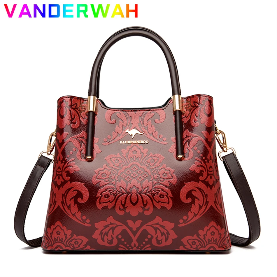 Elegant Shoulder Women's bags Floral Leather handbag Fashion 